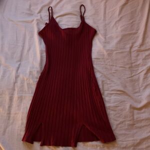 Elegant Burgundy Ribbed Dress